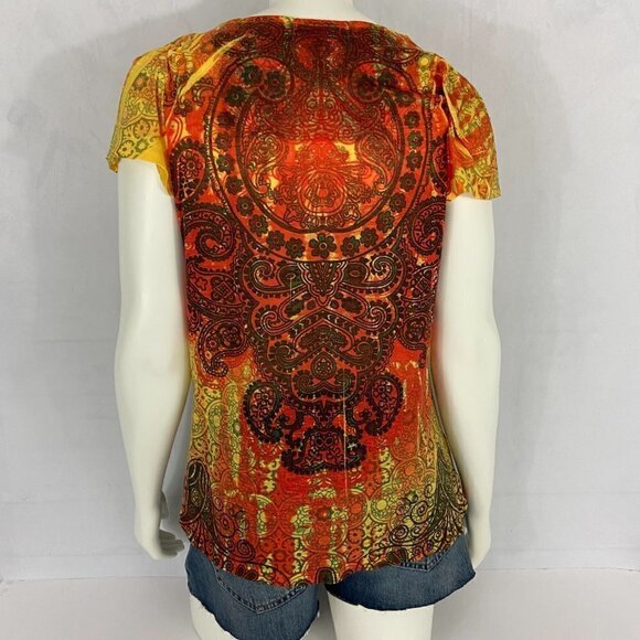 One World Live & Let Live Women's Blouse Top Size S Short Sleeve Square Neck - Picture 4 of 7